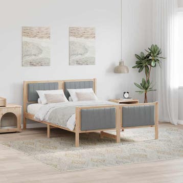 vidaXL Bedframe Bruin en lichtgrijs 135 x 190 cm Massief, Bruin, Verzenden, Nieuw, Twijfelaar