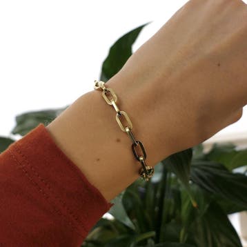 Gouden closed forever schakelarmband; 19 cm, Ophalen of Verzenden, Gebruikt, Goud, Goud