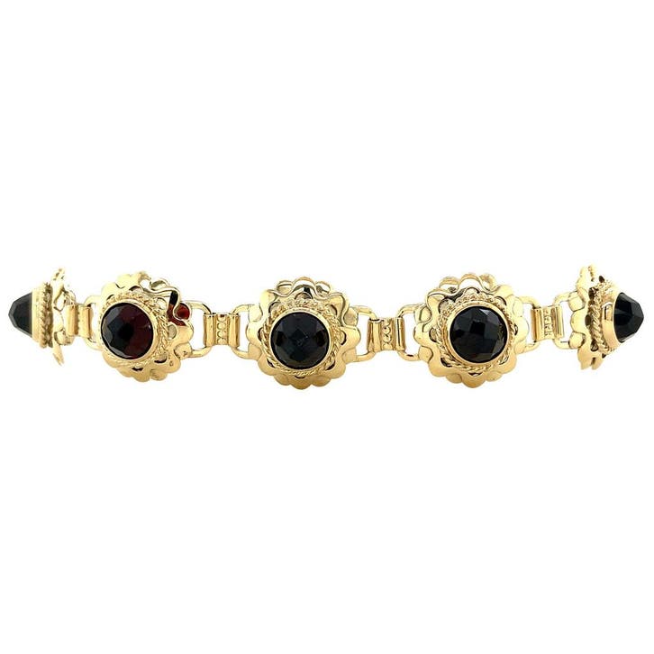 Vintage gouden bootjes armband met granaat 14 krt, Sieraden, Tassen en Uiterlijk, Armbanden, Ophalen of Verzenden