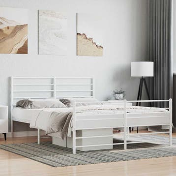 vidaXL Bedframe met hoofd- en voeteneinde metaal wit 120x200, Verzenden, Wit, Nieuw, Twijfelaar