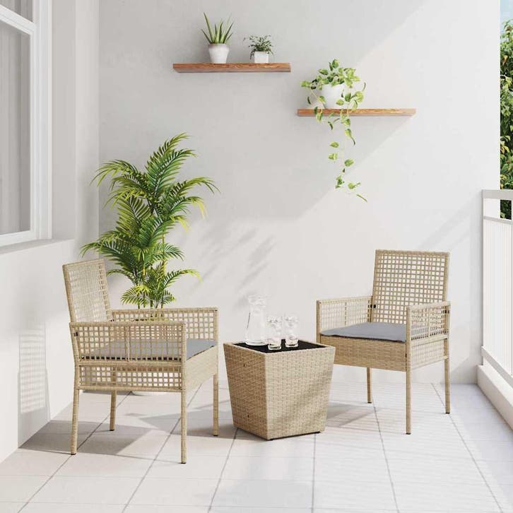 vidaXL Tuin Bistro Set 3 pcs Beige poly rattan, Tuin en Terras, Tuinsets en Loungesets, Nieuw, Rotan, Verzenden