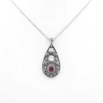 Witgouden ketting met vaste hanger en diamanten; Ca. 0,50..., Gebruikt, Ophalen of Verzenden, Met edelsteen, Goud