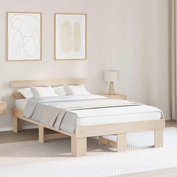 vidaXL Bedframe met hoofdeinde Naturel 135 x 190 cm Massief, Bruin, Verzenden, Nieuw, Twijfelaar