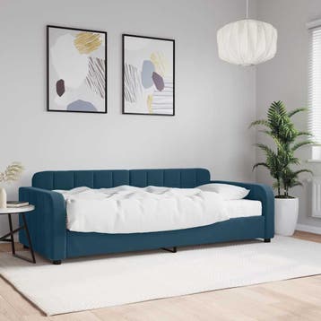 vidaXL Slaapbank met matras 90x200 cm fluweel blauw, 90 cm, Eenpersoons, Nieuw, 200 cm