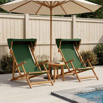 vidaXL Ligstoel 2 pcs 3 Positie massief eucalyptushout Groen, Verzenden, Nieuw