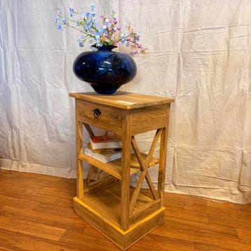 Nachtkastje - teakhout - handgemaakt - 1 lade - TTM Wonen, Minder dan 45 cm, Nieuw, Hout, 55 tot 70 cm
