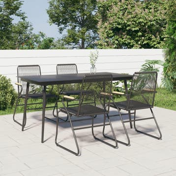 vidaXL 5-delige Tuinset PVC-rattan zwart, Verzenden, Nieuw, 4 zitplaatsen, Tuinset