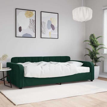 vidaXL Slaapbank met matras 100x200 cm fluweel donkergroen, 100 cm, Eenpersoons, Verzenden, Nieuw