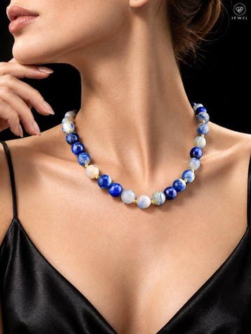 Sodaliet-Lapis kralenketting - 925 sterlingzilver -