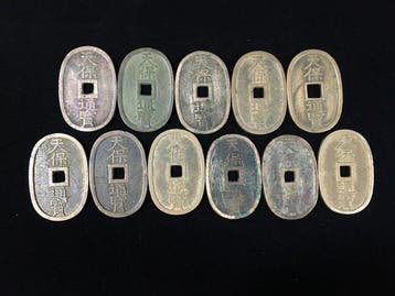 Japan, Set van 11 Edo-periode Japanse ovale munten - Tenp