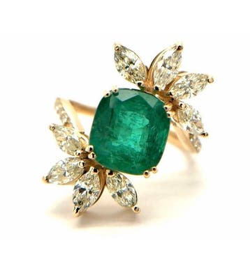 Ring - 14 karaat Geel goud - 5.25ct. tw. Smaragd - Diamant, Nieuw