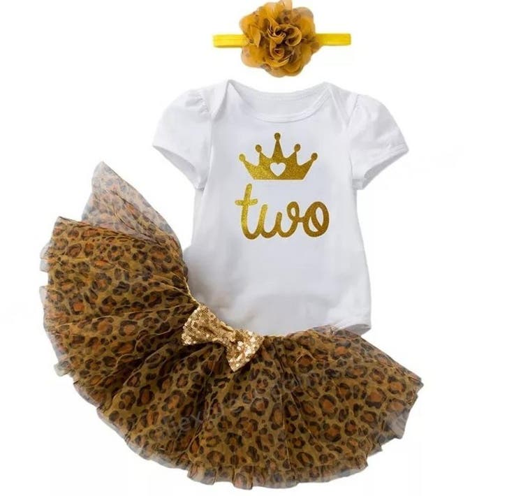 Tweede verjaardag set Wild Princess wit goud bruin, Kinderen en Baby's, Kinderkleding | Maat 92, Meisje, Nieuw, Jurk of Rok, Verzenden
