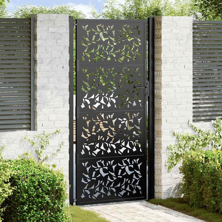 vidaXL Poort met bladontwerp 100x200 cm staal zwart, Tuin en Terras, Tuinpoorten, Nieuw, Verzenden