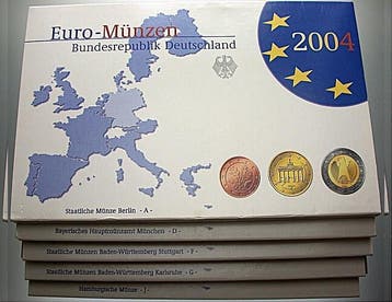 5 x 3,88 Euro,munten set 1 Cent-2 Euro 2004 A,d,f,g,j Dui..., Verzenden