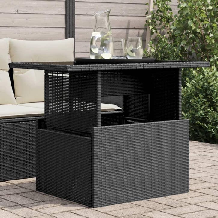 vidaXL Tuintafel met glazen blad 100x55x73 cm poly rattan, Tuin en Terras, Tuintafels, Nieuw, Verzenden