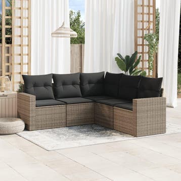 vidaXL 5-delige Loungeset met kussens poly rattan grijs, Tuin en Terras, Verzenden, Nieuw, Loungeset