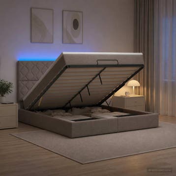 vidaXL Ottoman Bed met Matrassen en LED Taupe 160 x 200 cm, Huis en Inrichting, Verzenden, Nieuw, Tweepersoons