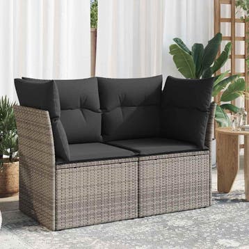 vidaXL Tuinbank 2-zits met kussens poly rattan grijs, Tuin en Terras, Verzenden, Nieuw