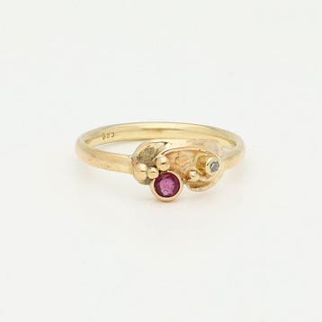 Ring - 14 karaat Geel goud Diamant (Natuurlijk) - Robijn, Nieuw