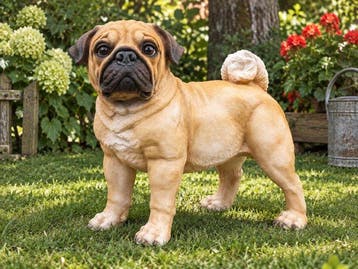 Beeld, staande mops hond bruin - 35 cm - polyresin