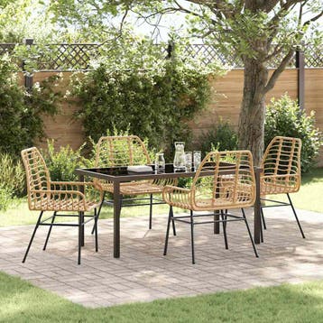 vidaXL Tuin eettafelset 5 pcs Bruin poly rattan, Verzenden, Nieuw, Rotan, 5 zitplaatsen