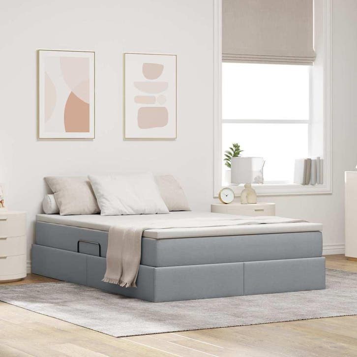 vidaXL Opslag bed met matras Lichtgrijs 140 x 200 cm, Huis en Inrichting, Slaapkamer | Bedden, Nieuw, Verzenden