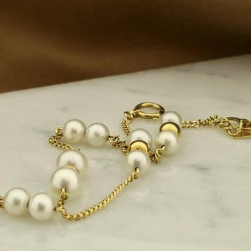 Gouden armband met parels (Schakelarmband), Gebruikt, Ophalen of Verzenden, Met edelsteen, Goud