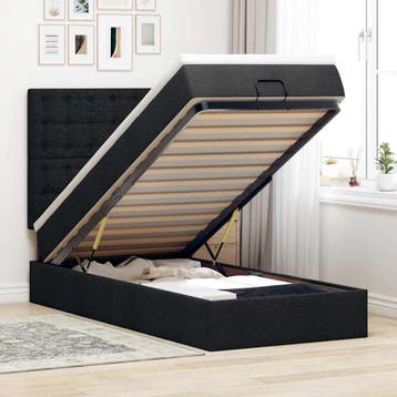 vidaXL Bed met matras 90x200 cm stof zwart, 90 cm, Eenpersoons, Verzenden, Zwart