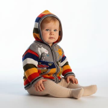 Prachtig handgebreid babyjasje van wol met capuchon uit Peru, Verzenden, Nieuw, Jongetje of Meisje, Jasje