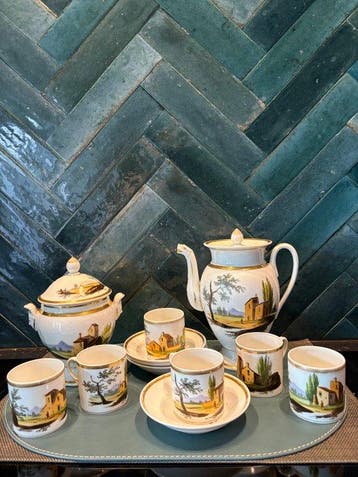 Vieux-Brusseles porselein Antiek uniek mokka servies
