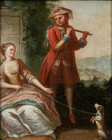 French school (XVIII) - Flute Player and Dog