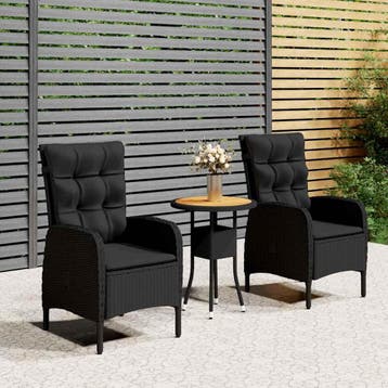 vidaXL 3-delige Tuinset poly rattan zwart, Verzenden, Nieuw, 2 zitplaatsen, Tuinset