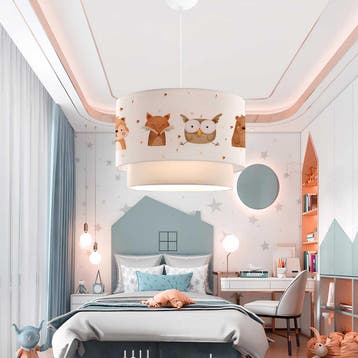 Kinder hanglamp Lurgan E27 wit met bosdieren motief lux.pro, Verzenden, Nieuw