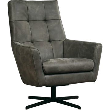 Leren draaifauteuil Central - Kenia Antracite (grijs), Nieuw, Ophalen of Verzenden, 75 tot 100 cm, Industrieel, Modern
