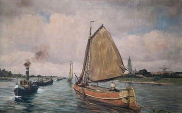 Daniël Been (1885 -1967) - Rivier gezicht op Rhenen met de, Antiek en Kunst