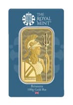100 gram goudbaar Royal Mint – Britannia (met certificaat), Postzegels en Munten, Edelmetalen en Baren, Verzenden, Goud