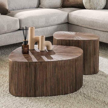 *WOONWINKEL* Teak Salontafelset Met Ribbels, Huis en Inrichting, Tafels | Salontafels, Verzenden, Nieuw