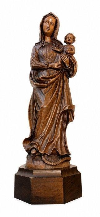 sculptuur, Madonna mit kind - 60 cm - Hout, Composiet, Antiek en Kunst