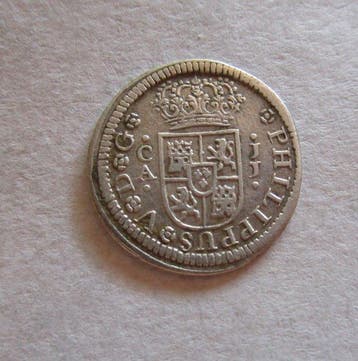 Spanje. Felipe V. 1/2 Real de plata acuñado el año de 1727
