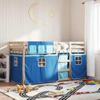 vidaXL Stapelbed met gordijnen 75x190 cm massief grenenhout, Verzenden, Nieuw, Blauw, Hout