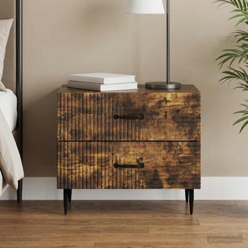 vidaXL Nachtkastje Gerookt eiken 62 x 34,5 x 47,5 cm Bewerkt, Minder dan 45 cm, Verzenden, Nieuw, Minder dan 55 cm