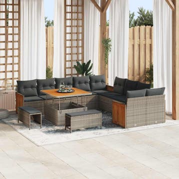 vidaXL Tuinbankenset 13 pcs Grijs Poly rattan en, Verzenden, Nieuw, Rotan, 3 zitplaatsen