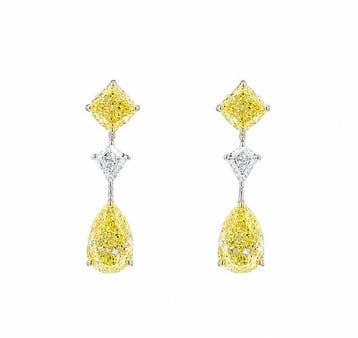 Oorbellen - 14 karaat Geel goud - 3.66ct. tw. Geel Diamant, Nieuw