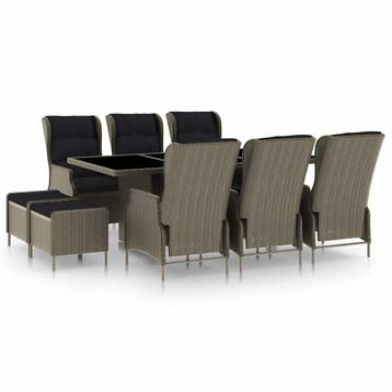 vidaXL 9-delige Tuinset met kussens poly rattan bruin, Tuin en Terras, Verzenden, Nieuw, 8 zitplaatsen, Tuinset