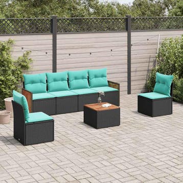 vidaXL 7-delige tuinbankset met kussens van zwart polyrotan, Tuin en Terras, Verzenden, Nieuw