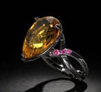 925 zilver - zwart rhodium-gedekt - citrien - rhodoliet -