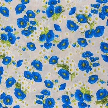 BA200 - Stof Papaveri Blu e Margherite – Country Chic -