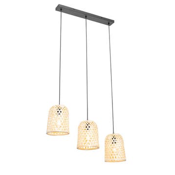 Oosterse hanglamp zwart met bamboe 3-lichts - Rayan, Verzenden, Nieuw, Oosters