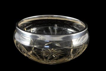 Kom - .925 zilver - Kristal met zilveren rand, Antiek en Kunst, Antiek | Goud en Zilver