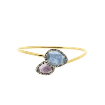Gouden slavenarmband met chalcedoon en zirconia; Maat S/M, Gebruikt, Ophalen of Verzenden, Met edelsteen, Goud